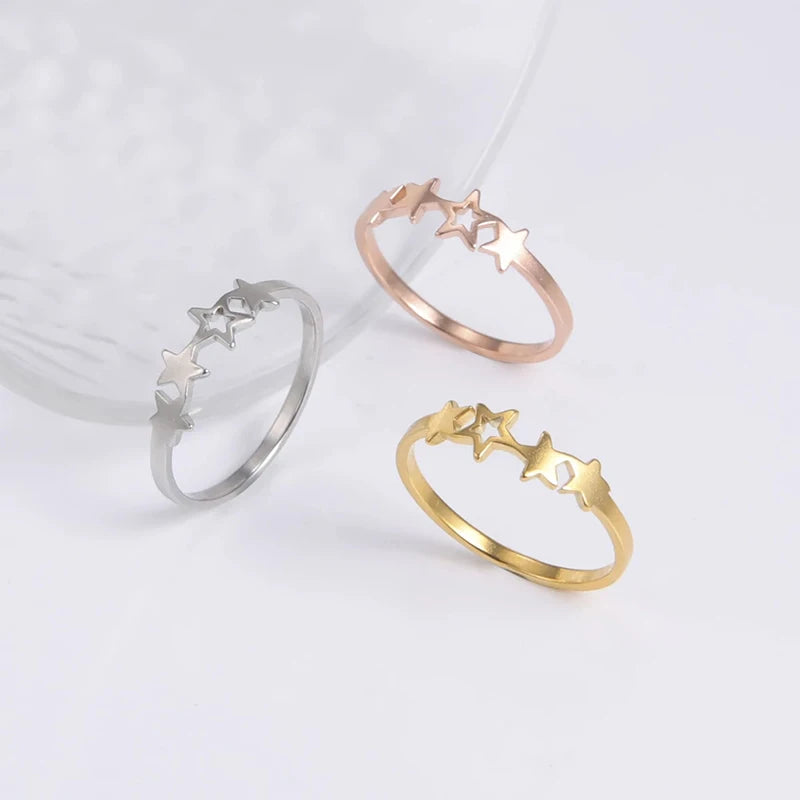 2021 Wholesale Elegant Jewelry Gifts Fashion Stainless Steel Star Rings for Women Girls Aesthetic Party Jewelry Gift for Friend