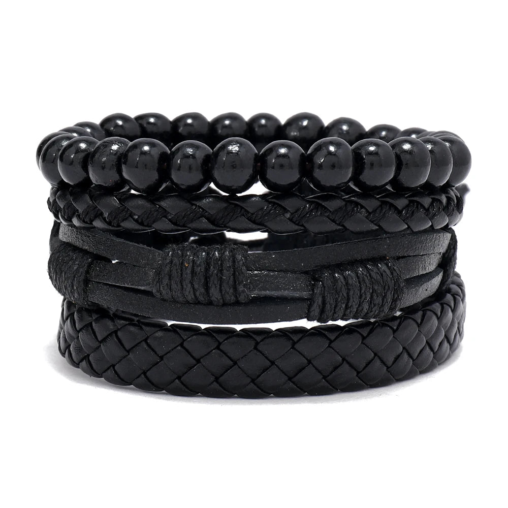 Fashion New Jewelry Personalized Woven Multi-layer  Bracelets Black Leather Cool Man Bracelet