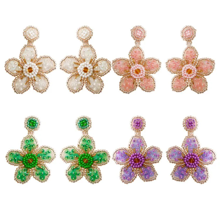 SC Fashion Seed Beads Sequin Fairy Statement Earrings Handmade Beaded Earrings Bohemian Colorful Flower Drop Earrings for Girls