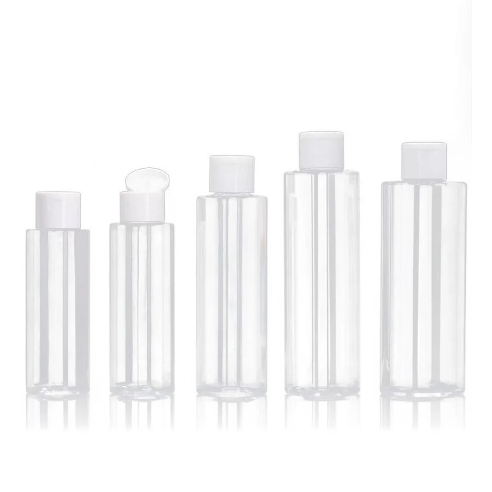 100 120 150 200 250ml Empty Round Flat Shouldered Transparent PET Plastic Bottles With White  Flip Cap