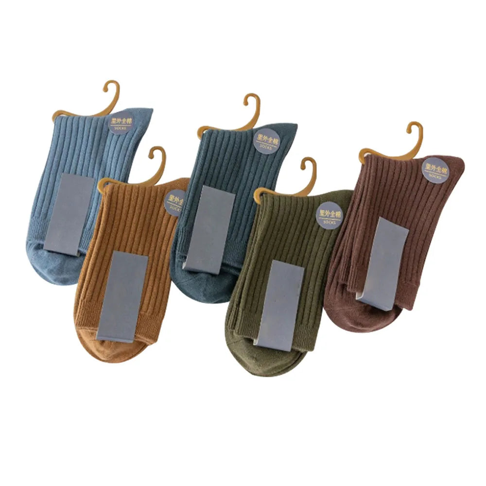 Youki Autumn and Winter Solid Striped Polyester Cotton Comfortable and Breathable Mid Length Socks for Men