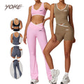 YK Cross V Cut Flared Leggings High Waist Sports Wear New Cross High Waist Women'S Active Wear 4 Piece Gym Workout Yoga Set