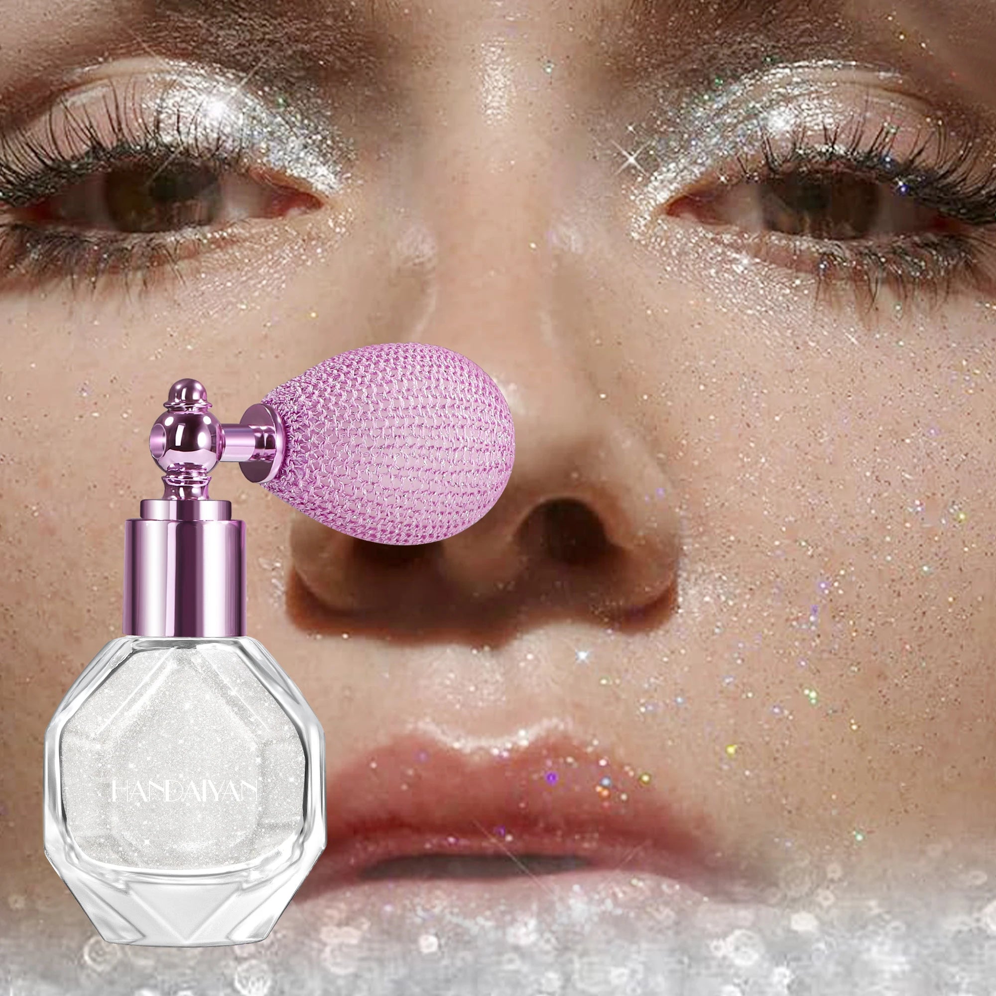 HANDAIYAN Makeup High Pigment Private Label Highlighter Powder Spray Dazzling Makeup Activated Star Effect Air Bag Glitter