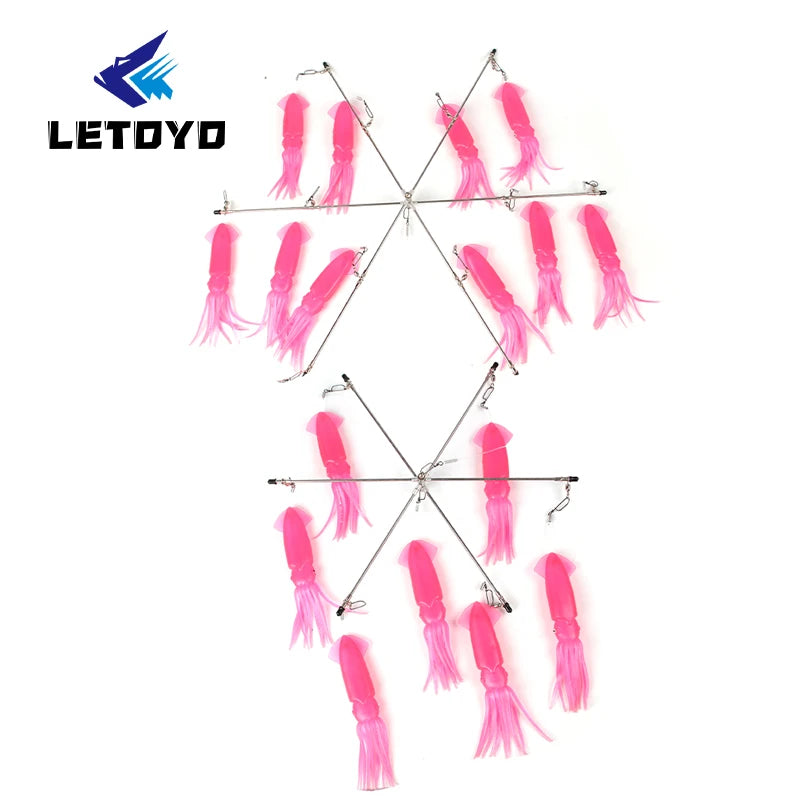 LETOYO 9'' Soft Artificial Squid Octopus Baits Trolling Fishing Lures With Spreader Bar for Tuna Seawater Fishing
