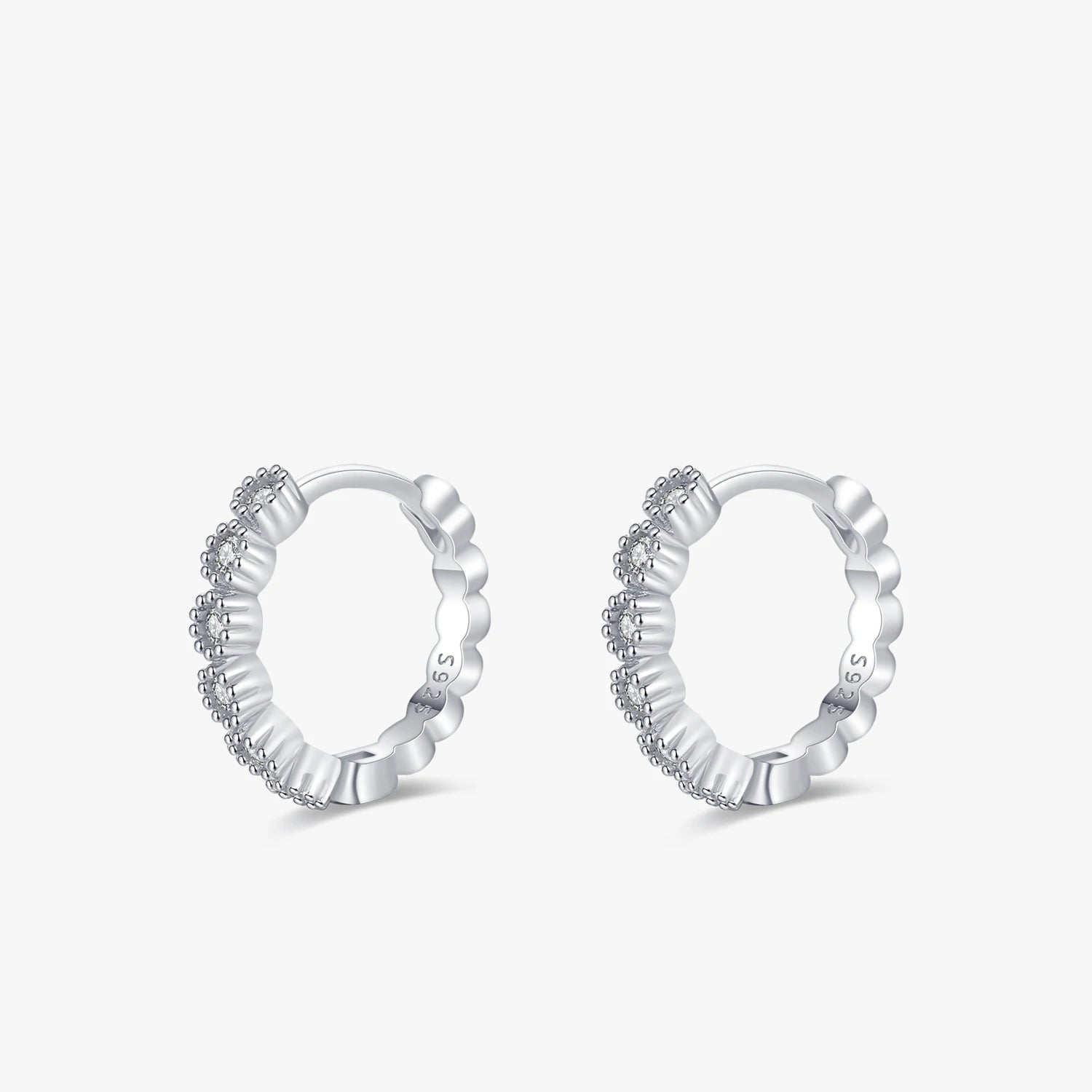 Ailmay Trendy Round Real 925 Sterling Silver Clear Zircon Ear Buckles Hoop Earrings for Women Wedding Engagement Fine Jewelry