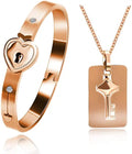 Best Price Stainless Steel Heart Lock Bracelet and Real Key Necklace Jewelry Set for Women