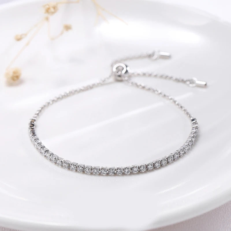 Luxury Glitter Cut Cubic Zircon Tennis Bracelet Minimalist Jewelry 925 Sterling Silver CZ Tennis Bracelet