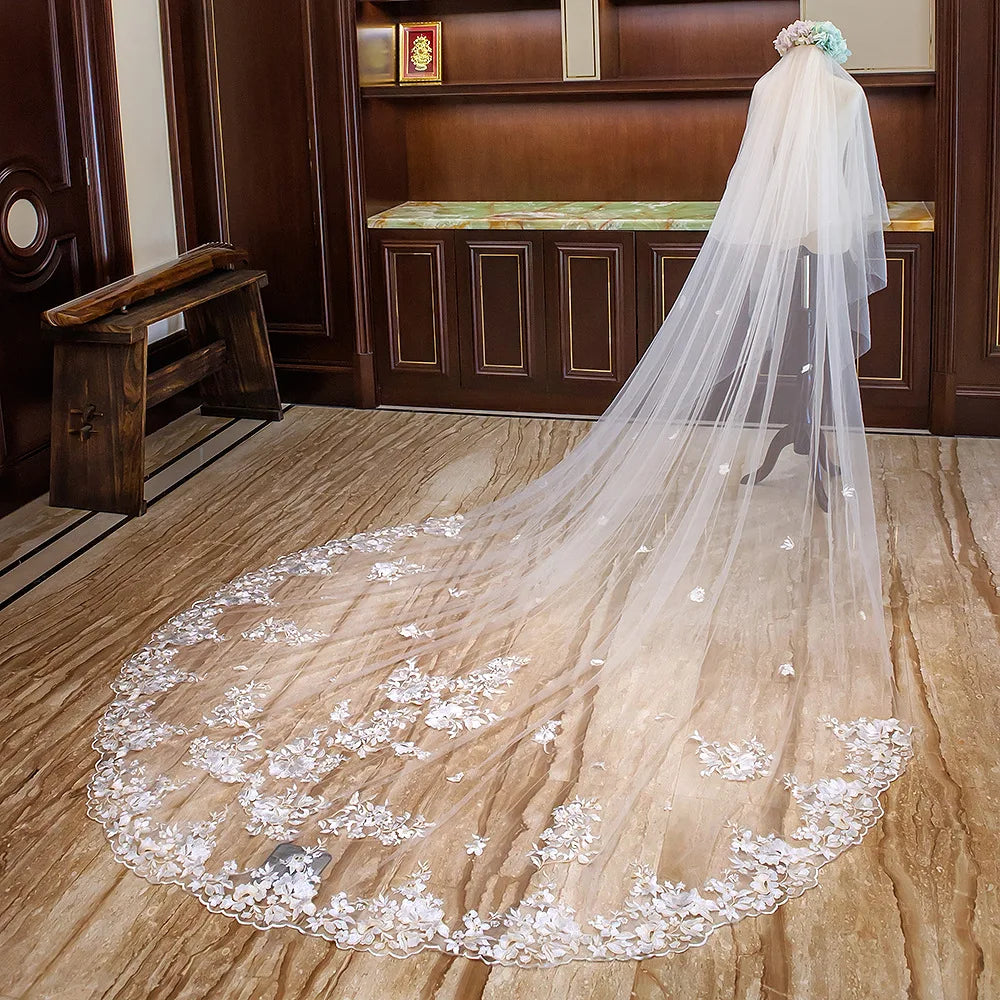 Jachon Wedding Bridal Veil With Comb Bridal Wedding Lace Veil Long Cathedral Length Bridal Tulle Hair Accessories