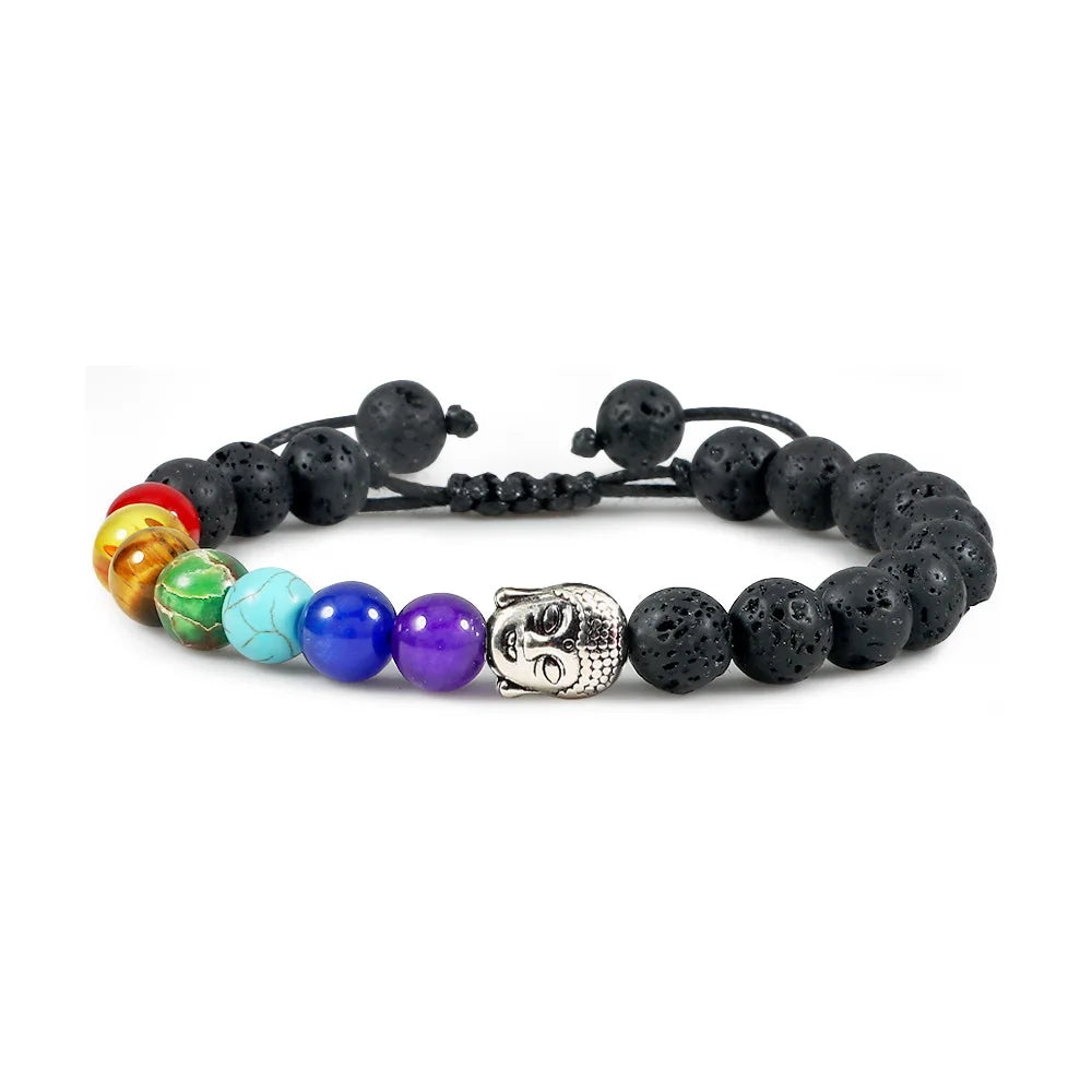 Natural Crystal Stone Bracelets Reiki 7 Chakra Healing Beads Bracelet Black Lava Buddha Bangles for Gifts