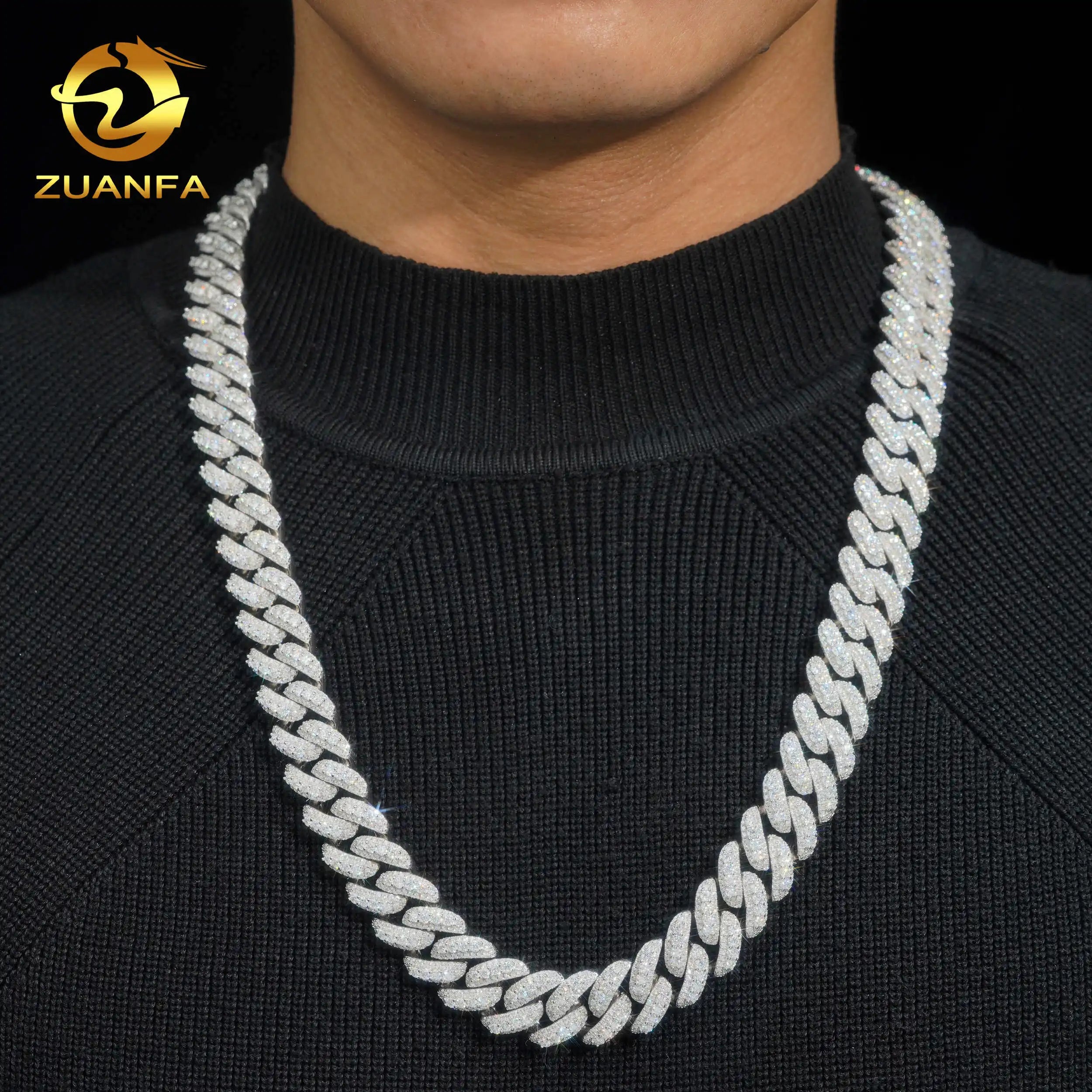 Zunfa Jewelry GRA Certificate Passed Diamond Tester 16mm Moon Shape Vvs Moissanite Cuban Link Chain Rapper Hip Hop Necklace