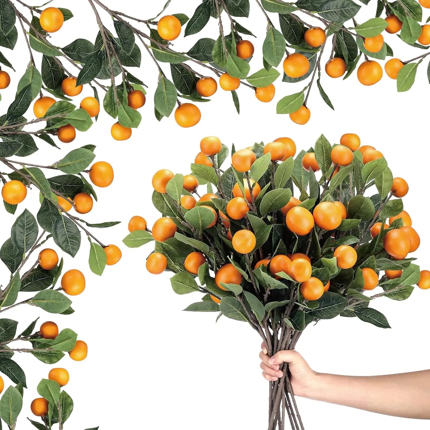 Artificial Tangerine Branches Oranges Fruit with Green Leaves Branch Kumquat Tangerine Branch for Vase Home Party Decoration