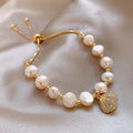 Handmade Freshwater Pearl Pull Bracelet With Shell Charms Adjustable Bracelet for Women