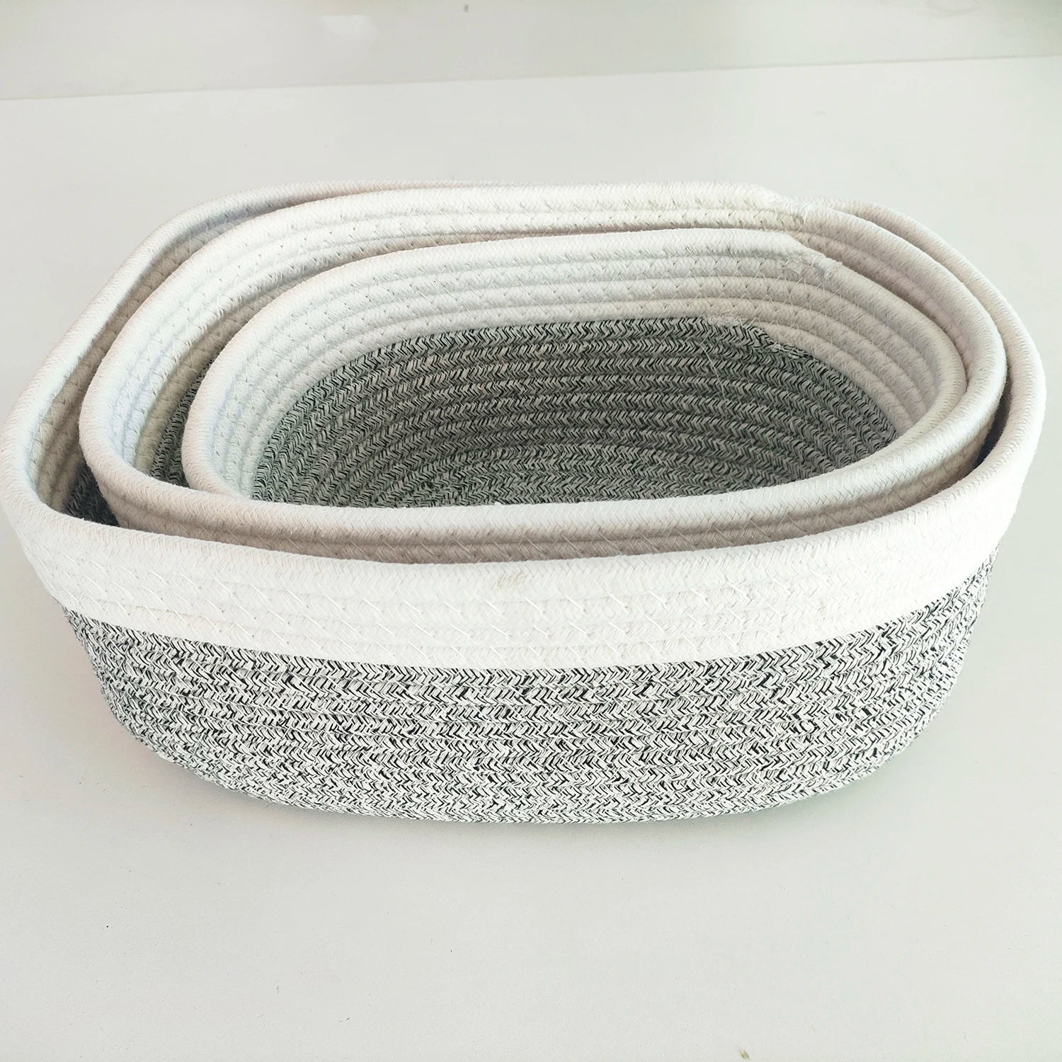 Set 3 Handmade Cotton Rope Woven Eco-Friendly Foldable Storage Baskets Customizable Color Size Shelves Custom Logo Elegant
