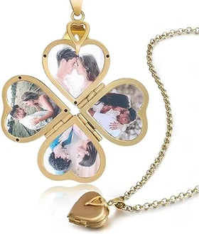 Put Photos Four-leaf Clover 18k Gold Non Tarnish Waterproof Clover Pendant Necklace for Woman