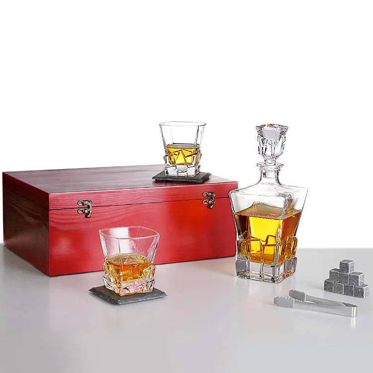 Granite Whisky Whiskey Chilling Stones Stone Rocks Decanter Glasses Set with Wooden Gift Box Coasters and Tongs for Men