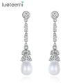 LUOTEEMI Drop Earing Woman Bride Wedding Bridal Elegant Diamond Zircon Jewelry Fashion Flower Pearl Earrings