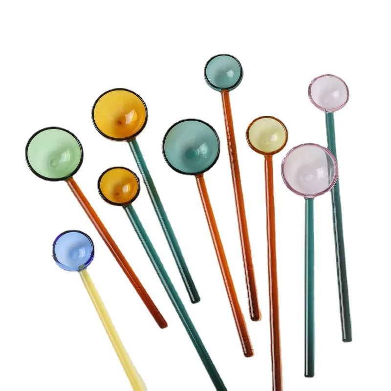 6.5inch Heat Resistant Candy Glass Spoons Glass Stirring Spoon Long Handle Kitchen Milk Tea Coffee Honey Stir Spoon