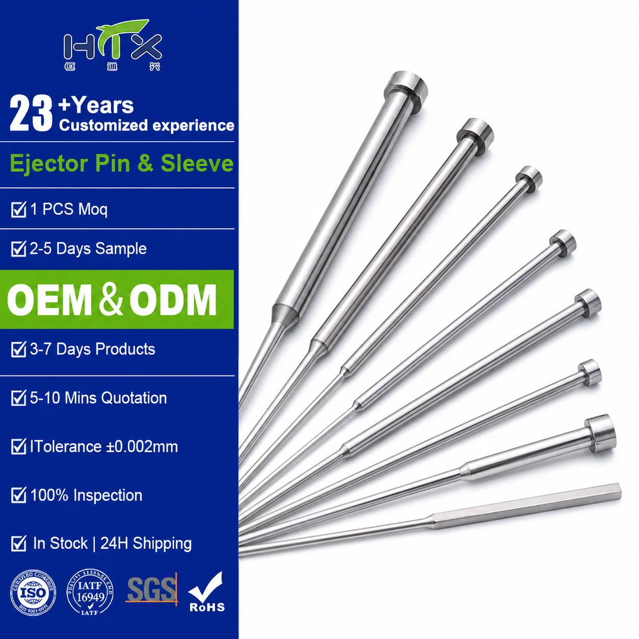Two Step Metal SKD61 Ejector Pin and Ejector Sleeve Jis Injector Pins Hasco T Type Blade Thimble Core for Plastic Injection Mold