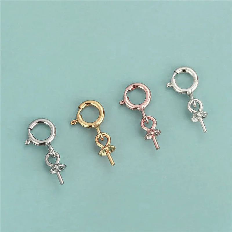 Bulk High Quality S925 Sterling Silver Gold Plated Spring Clasps with Pinch Bails for Jewelry Making Supply