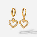 Wholesale Stainless Steel Jewelry for Lady 18k PVD Plated Gold Earring Hollow Zircon Peach Heart Hanging Hook Earrings