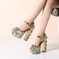 Ladies Sandals New European and American Diamond-studded Fish Mouth High Heels Waterproof Platform Thick Heel Sandals