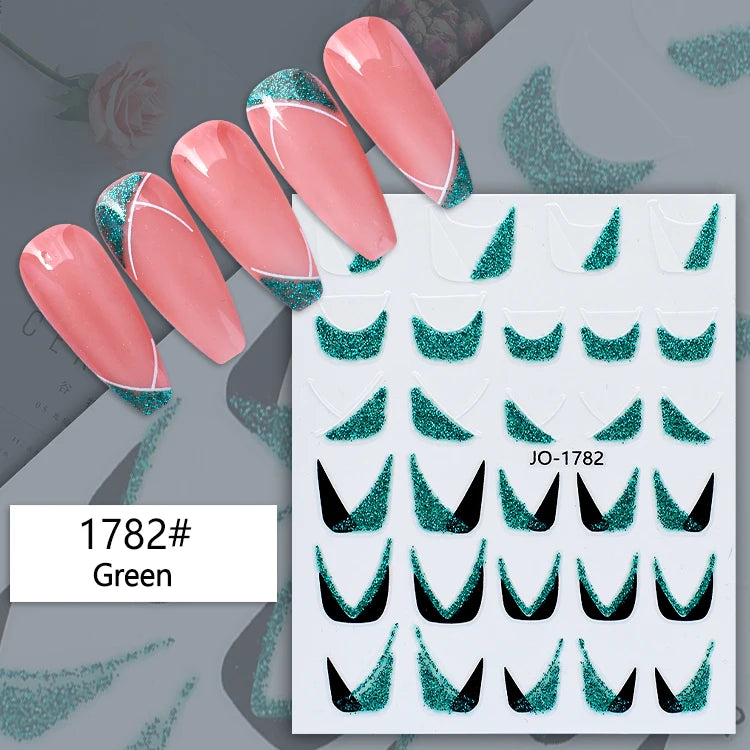 Nail Charm JO-1782 Metallic Glitter Nail Art Sticker 3D French Tip V Shape Nail Sticker