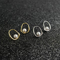 New Hollow Irregular Geometric Round S925 Sterling Silver Women Baroque Shell Pearl Stud Earrings