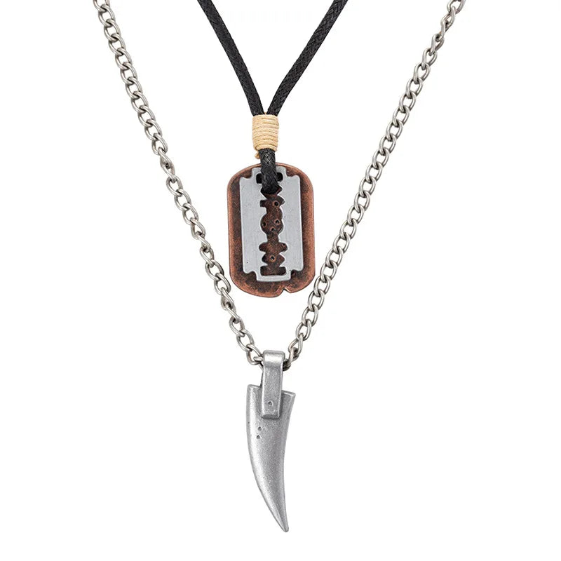 New Fashion Chain Necklace Men Collar Personality Punk Multi Necklace Blade Shape Pendant Men Jewelry Necklace