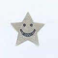 Wholesale Fashion Bling Silver Crystal Clear Rhinestone Star Smile Face Applique Iron on Heat Seal DIY Beaded Patch for Jacket