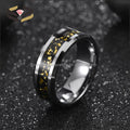 Men's Classic Bevel Edge 8mm Gold Leaf Inlay Comfort Fit Wedding Band Tungsten Carbide Engagement Party Ring Gift