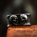SS8-1084R New Unique Design Stainless Steel Double Skull Ring Heart Shape Men's Ring Skull Punk Couple Jewelry Wholesale Gift