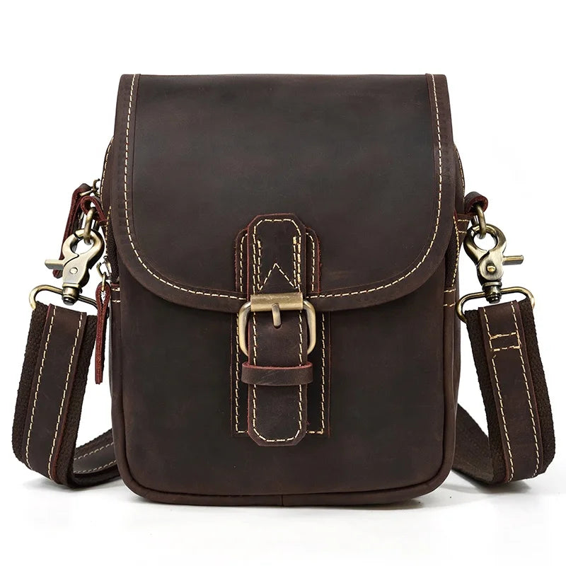 Crazy Horse Leather Mini Shoulder Bags Male Outdoor Waist Pack Crossbody Fanny Pack Belt Pouch Waist Bags for Men