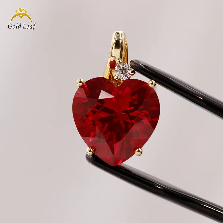 Goldleaf Jewelry 18K Solid Gold Necklace with Heart Shape Ruby Gemstone Pendant Fine Silver Chains for Gift Occasions