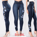 Women High Waist Spring Jeans Streetwear Embroidered Skinny Stretch Pencil Long Slim Casual Leggings Jeans