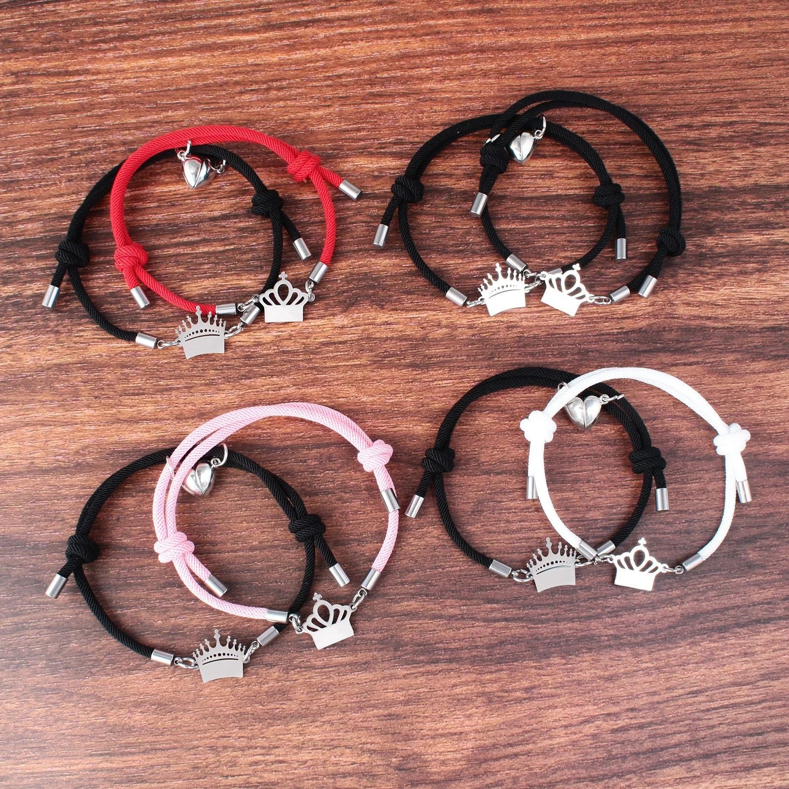 Stainless Steel Royal Crown Charm Bracelet Adjustable Rope Magnetic Heart Couple Bracelets Jewelry Wholesale