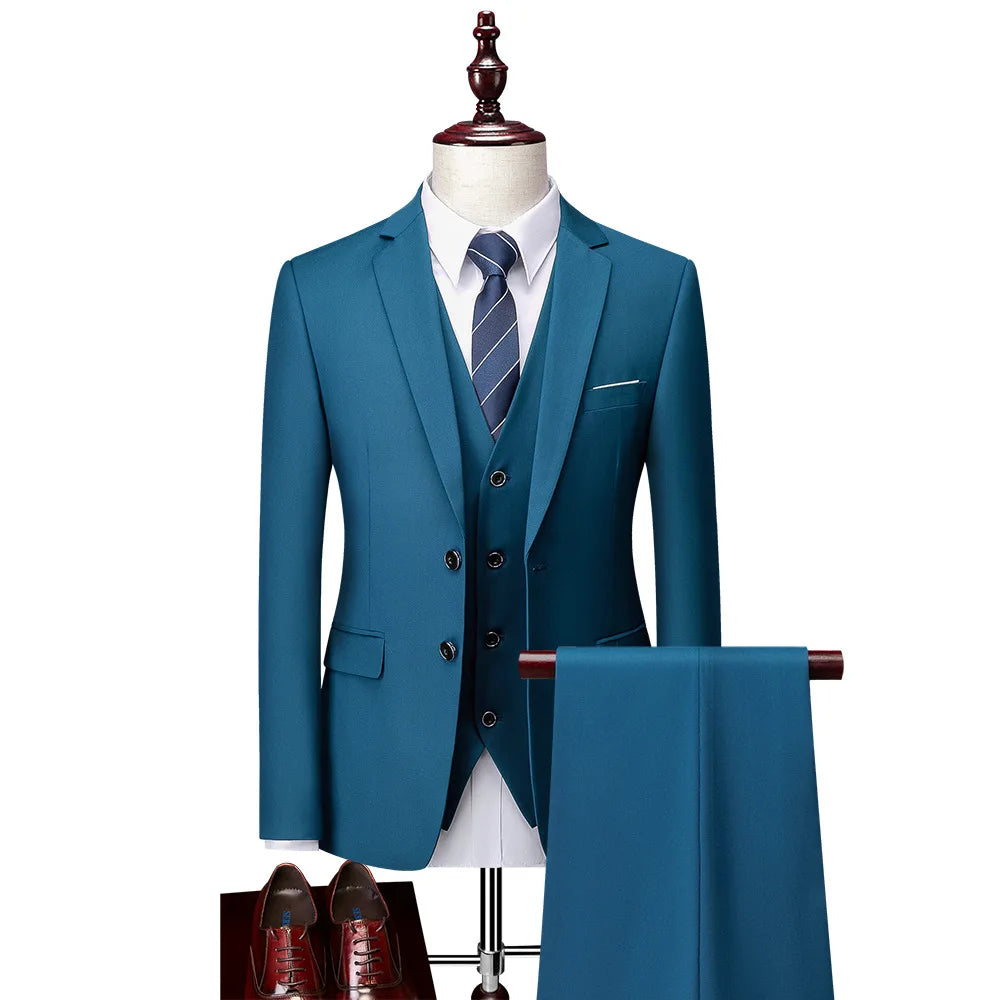Lake Blue 2 Button  Business Blazers/best Wedding Groom's Three-piece Suit Tuxedo EUR US Size XS-4XL (Jackets+Vest+Pants)