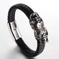 Original New Skull Men's Bracelet Punk Style Magnetic Buckle Men's Leather Bracelet Jewelry Double Skull Pattern SK-001