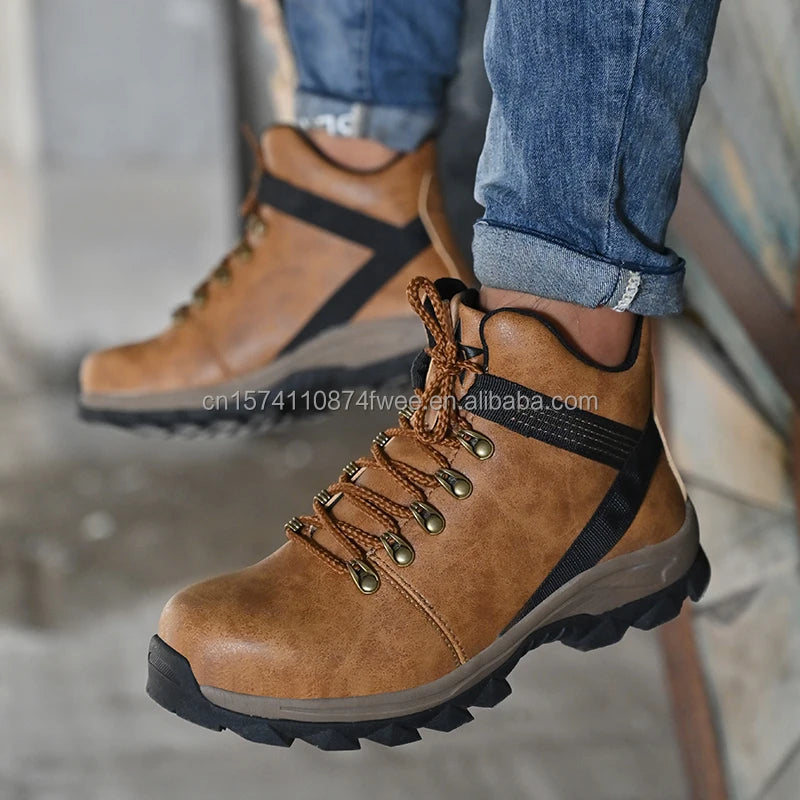 Unisex Anti-Puncture Microfiber Leather Waterproof Steel Toe Work Safety Shoes All Seasons for Mining