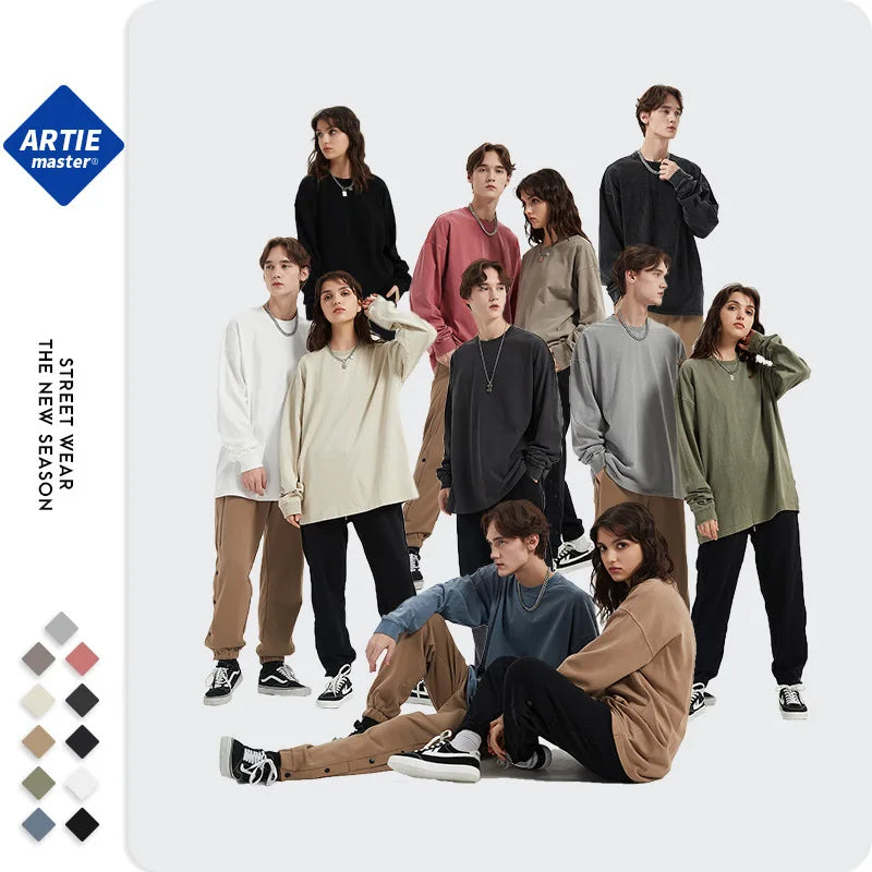 2024 Autumn Men's Customized Oversized Long Sleeve T-shirts 310GSM Retro Unisex Fashion Blank Vintage Washed Artiemaster Shirts