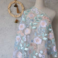 Blue Flowers Leaves Beads Lace Fabric Colorful Mesh Embroidery Sequin Fabric for Clothing Wedding Dress Children Clothing
