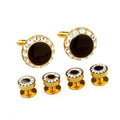Wholesale Round Crystal Diamond Cufflinks and Studs Set Custom Gold Silver Black Enamel Business Wedding Suit Shirt Tuxedo Gifts