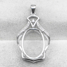 Sterling Silver 14*19mm Semi Mount Pendant Empty Frame Blank Support Setting S925 Base Holder Without Center Stone for DIY Inlay