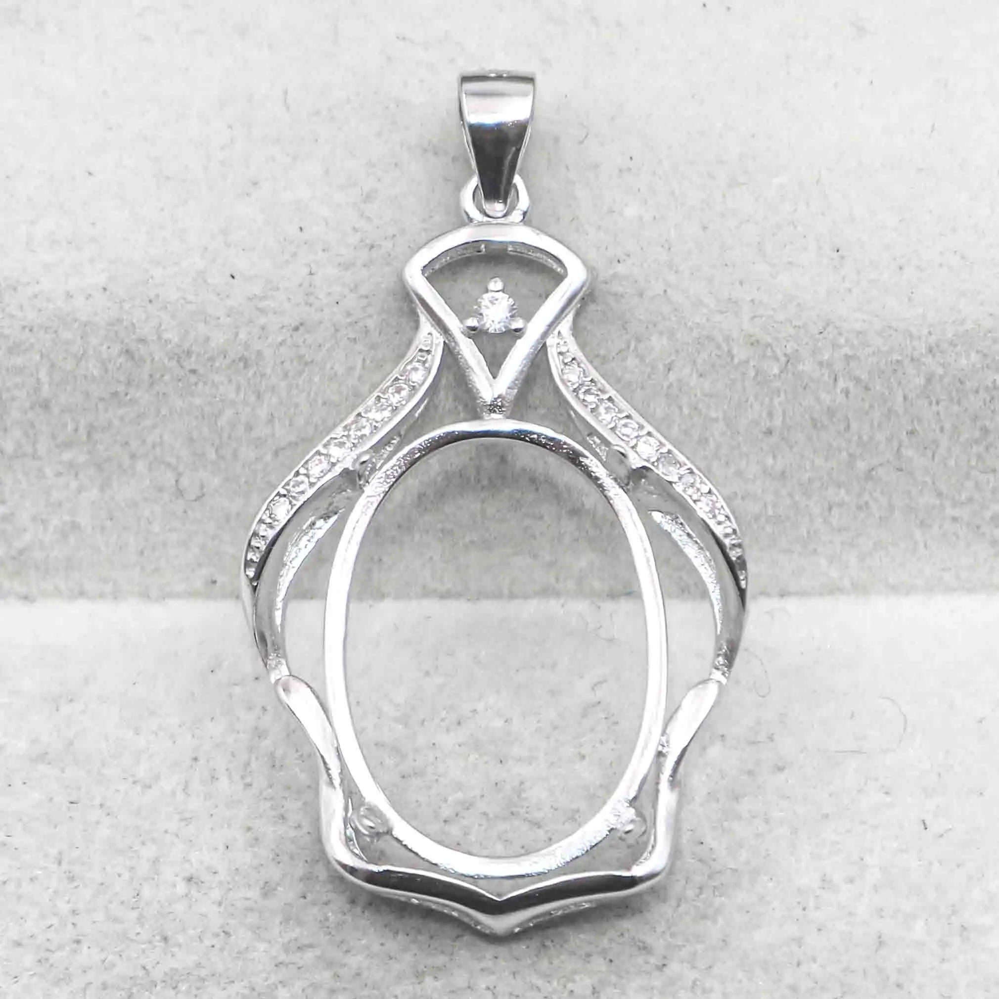 Sterling Silver 14*19mm Semi Mount Pendant Empty Frame Blank Support Setting S925 Base Holder Without Center Stone for DIY Inlay