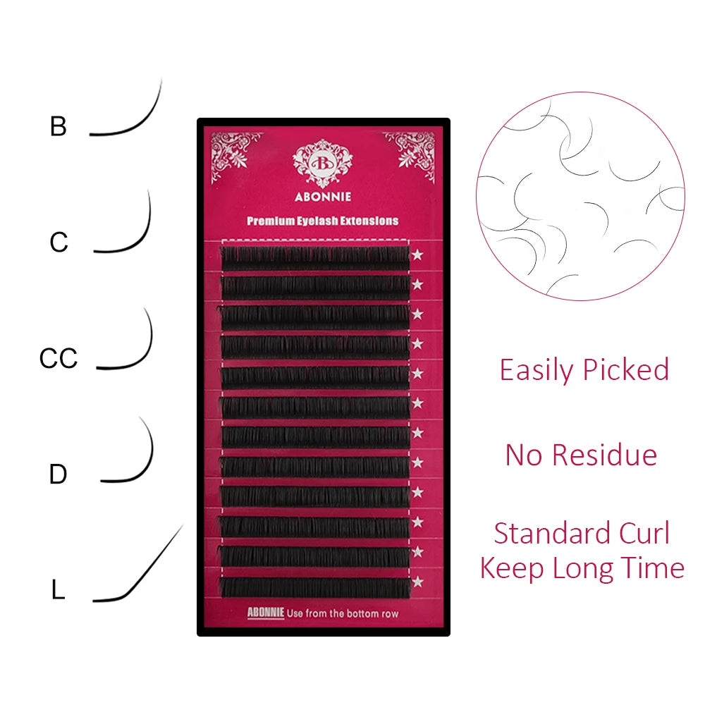 Abonnie Wholesale 0.05 Cc 8mm-25mm Custom Eyelash Extension Classic Velvet Dark Matte Black Cashmere Lash Extensions Supplies