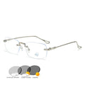 Dual-use Alloy Frameless Rectangle Diamond Face Shape Outdoor HD UV400 Photochromic Fashion Trend Sunglasses Blue Light Blocking