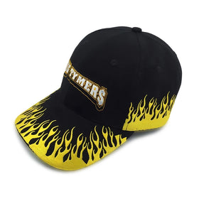 OEM Custom Flame Embroidery Curved Brim Hip Hop Hat Wholesale Structured 6 Panel Unisex Baseball Cap Letter Sporty