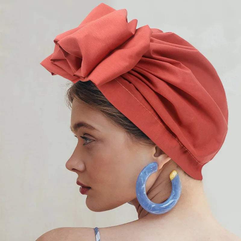 Retro Women's Hijabs Turban Solid Large Bow Head Scarf Muslim Scarf French Flower Head Hat Ladies Bandanas