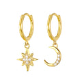 Trendy 14K Gold Plated Micro Pave Zirconia Star Moon Drop Earring Asymmetric Zircon Star Moon Earrings