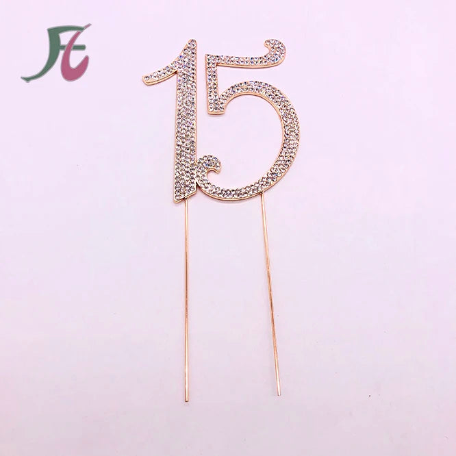 Large Rhinestone Crystal  Rose Gold Cake Topper 15 Quinceanera 15th Birthday Party Decorations