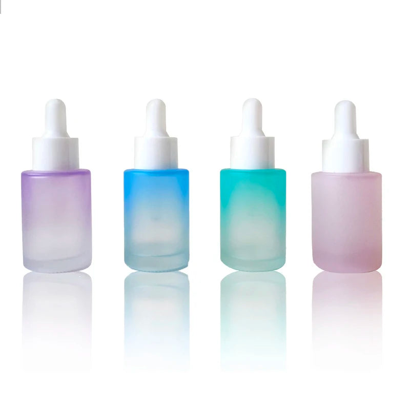 Round Unique 40ml Cosmetic Flat Shoulder Hair Oil Serums Glass Dropper Bottle 30ml With Eye Dropper